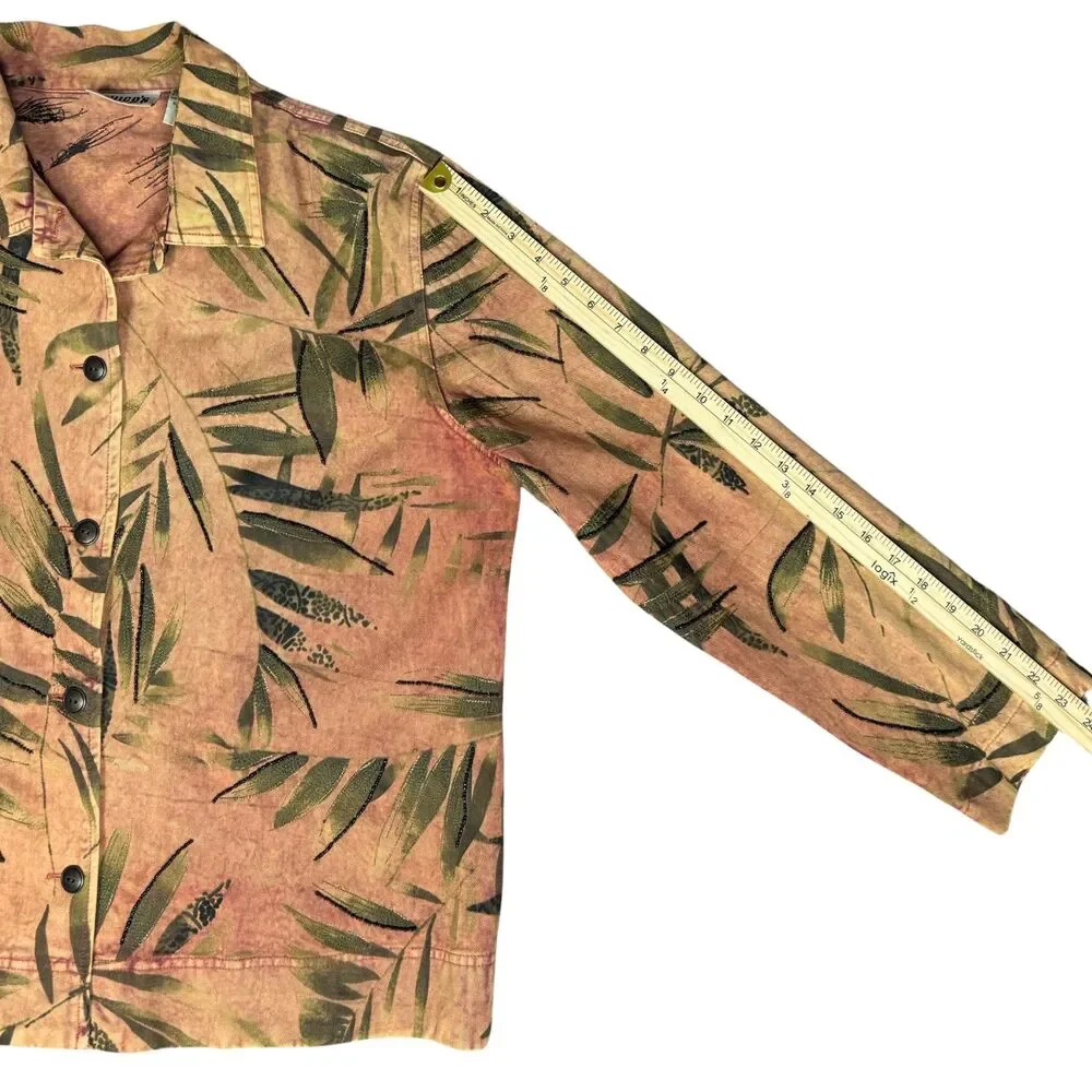 Vintage Chico's Design Jacket Denim Palm Leaf Beaded Embroidered Rust Size‎ 3/XL